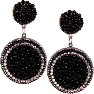 Black Seed Bead Round Flat Disc Earrings